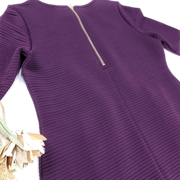 Nina Leonard Purple Ribbed Sheath Dress Med - Picture 3 of 13